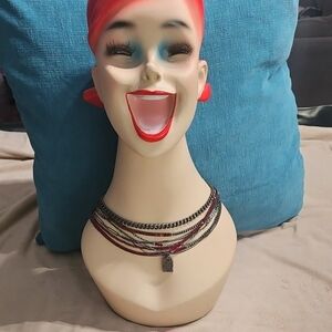 Chico's Layered Multichain Necklace in Red and Silver